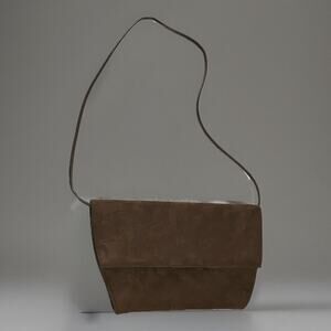 Y2K Vintage Posh Brown Suede Leather Clutch w/Shoulder strap. Made USA